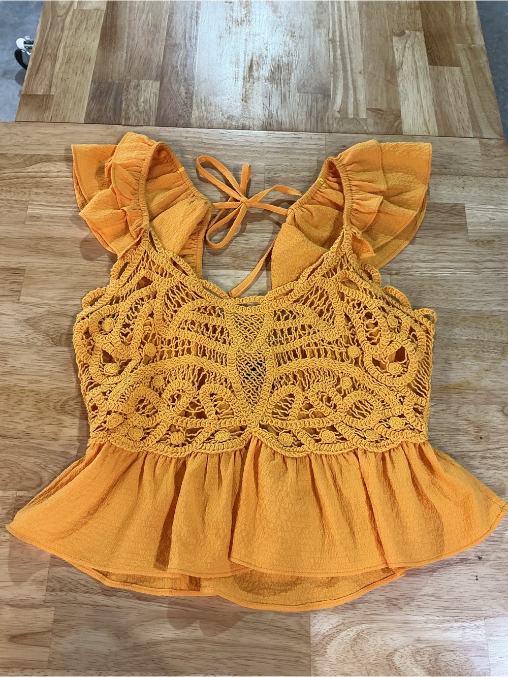 Mustard Milk & Honey Crochet Lace Boho Peplum Tank Top Medium
